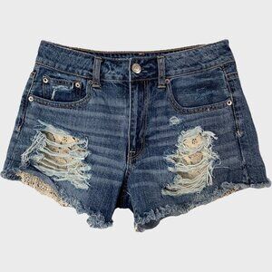 American Eagle High-Waisted Festival Denim Jean Shorts Women's 6 Blue Distressed